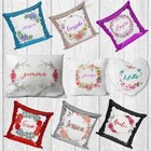 Personalised Floral Design Pillow Cover Sequin Cushion Gift Birthday Cover 40