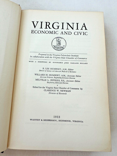 1933 VIRGINIA Wirtschaft und Bürger Hardcovr LIMITIERTE ERSTAUSGABE #423/700 Exemplare - Bild 3 von 9