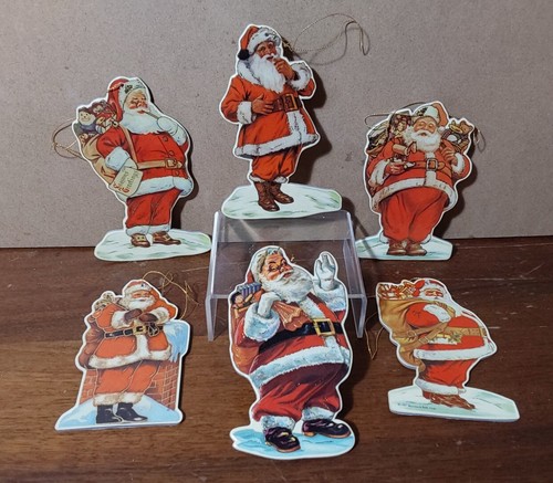 1987 Merrimack Die Cut Cardboard Christmas Ornaments 6pc Foiled Old World Santa - Bild 1 von 6