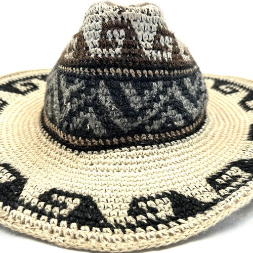 Handmade in Bolivia Hand Woven Crocheted Cowboy Aztec South American Hat - Picture 7 of 11