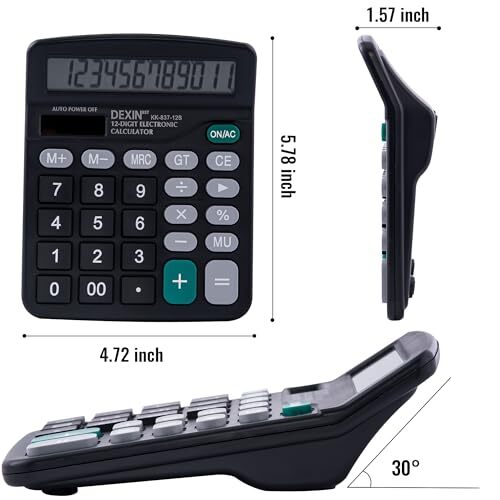 Calculators Desktop Calculator, Cute Calculator 12 Digit Desk Calculator Black - Bild 5 von 8