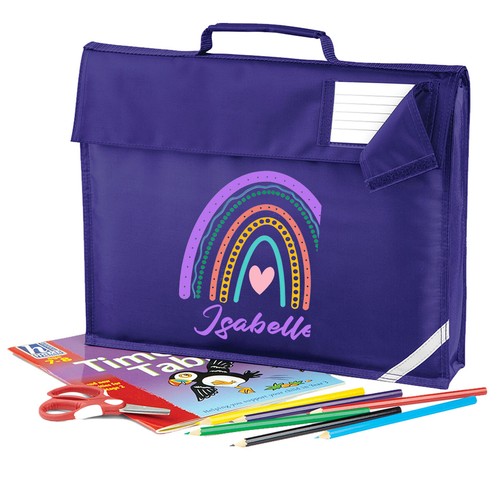 Personalisierte Regenbogen-Buchtasche beliebiger Name Text Jungen Mädchen zurück Kinder zur Schule #BTC - Bild 6 von 22