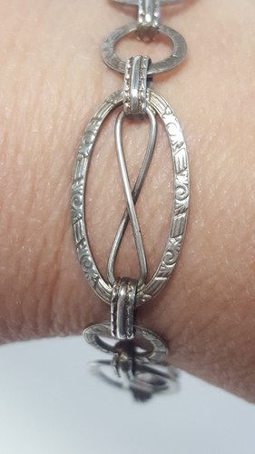 Antique Art Nouveau Sterling Oval Infinity Bracelet Silver Floral Emboss 7.5" L - Picture 10 of 23