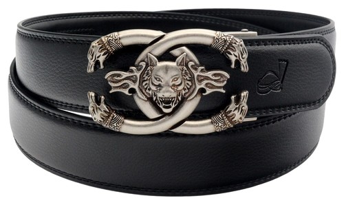 Cinturones de cuero de trinquete para hombres Jeans Vestido Wolf Hebilla automática del cinturón Q19 - Imagen 6 de 20