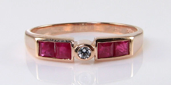 Anillo Eternity Art Deco 9K 9CT Oro Rosa Diamante Rubí Talla O