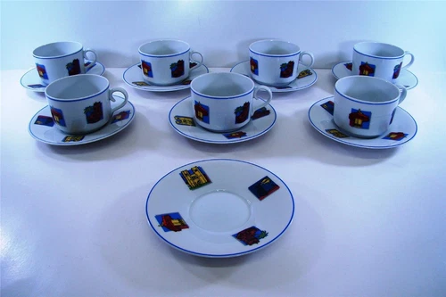 BLOCK SPAL CHINA LISBOA TURISMO LOT FLAT CUP SAUCER SET COFFEE LOT PORTUGAL