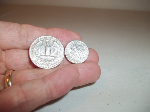 Vintage 1964D Washington Quarter 1959D Roosevelt Dime 90% Silver Nice L@@K - Picture 2 of 4