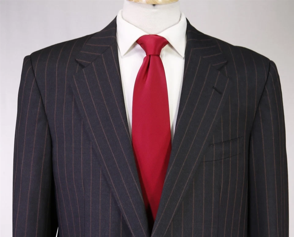 Traje Belvest Negro Carbón con Rayas Rojas Super 130's Lana 2-Btn 42L Foto 3 de 4