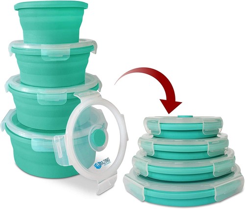 Collapsible Bowls for Camping, Set of 4 Silicone Food Storage Containers with...