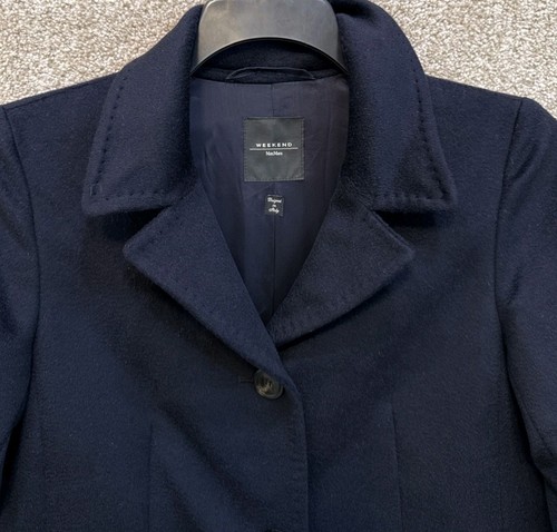 Chaqueta Abrigo Weekend Max Mara Italia Mujer Azul Marino Botón Lana Talla 6 EE. UU. - Imagen 13 de 15
