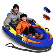 2 Person Inflatable Snow Sled with Premium Canvas Cover, Snow Tubes for Blue