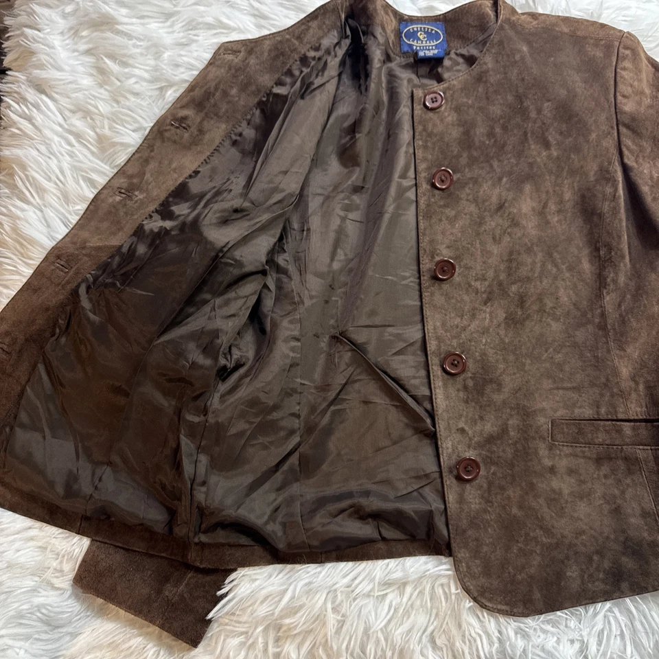 Vintage 90s Suede Leather Jacket Petite Small PS Chocolate Brown Western Cowgirl - Image 4 of 4