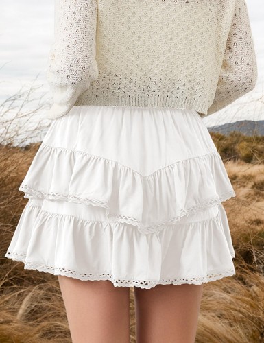 Womens Flowy Ruffle Tiered Shorts Elastic High Waist Pleated Mini Skirt Boho ... - Picture 2 of 6