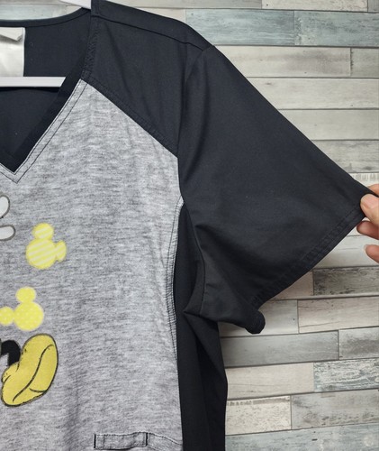 Disney Mickey Mouse Scrub Top Womens XL Black V-Neck Pockets Stretch - Picture 9 of 10