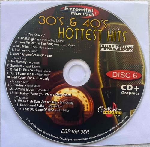 JUEGO DE 6 CDG KARAOKE AÑOS 30 Y 40 CHARTBUSTER ESP469 Gene Autry, discos Kate Smith - Imagen 7 de 7