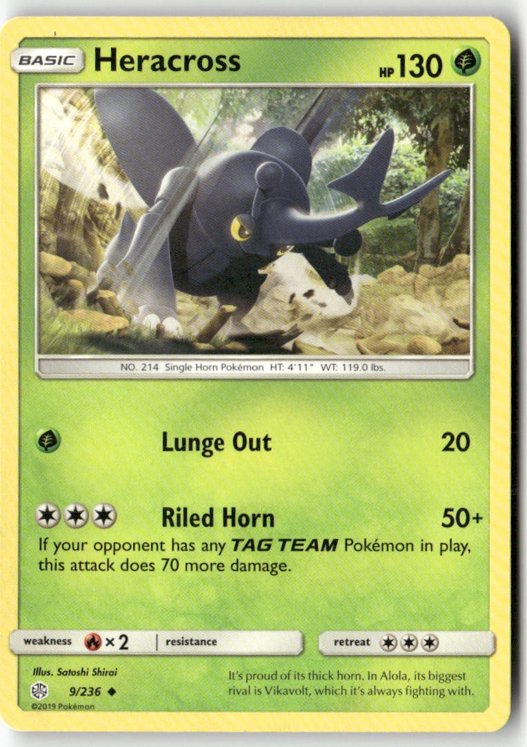 Heracross 9/236 Uncommon Cosmic Eclipse Pokemon Damaged