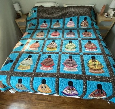Vintage Sunbonnet Sue Quilt Native American Little Girl  96x91 With 2 Shams