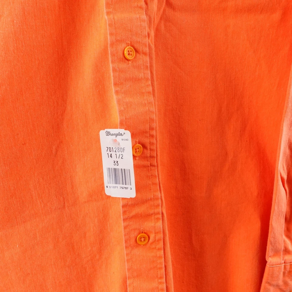 Camisa Western Vintage Wrangler Hombres 14 1/2 33 Calce Regular Naranja Manga Larga EE. UU. Foto 3 de 4