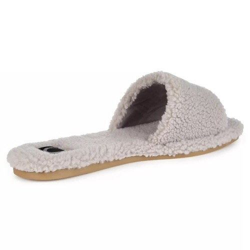 Journee Collection Women Sunlight Slide Slippers US 9 Grey Faux Sherpa Fur - Picture 3 of 7