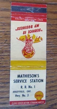 MATHIESON SHELL GAS STATION MATCHBOOK COVER: JERSEYVILLE, ONTARIO MATCHCOVER A20