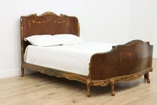 Italian Antique Marquetry & Burl Full Size Bombe Bed #38268