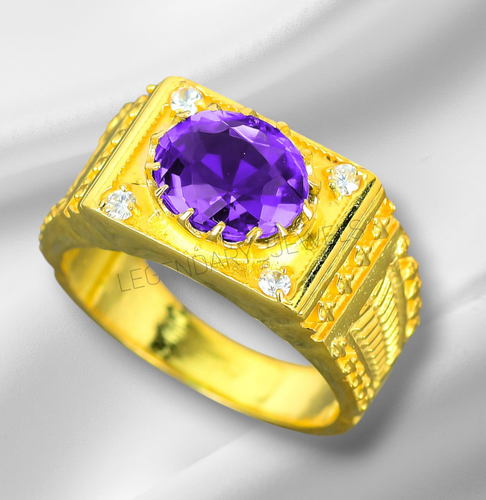 AAA+ Amethyst Gemstone Real Handmade 14k Yellow Gold Very Stylish Men's Ring.