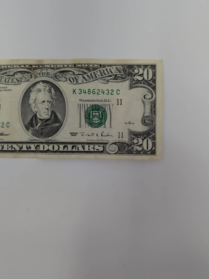 1995 $20 Twenty Dollar Vintage Federal Reserve Note Serial # K34862432C - Image 3 of 4