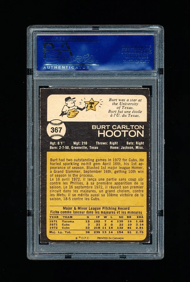 1973 OPC BASEBALL 367 BURT HOOTON PSA 8 NM-MINT CUBS - Image 2 of 4