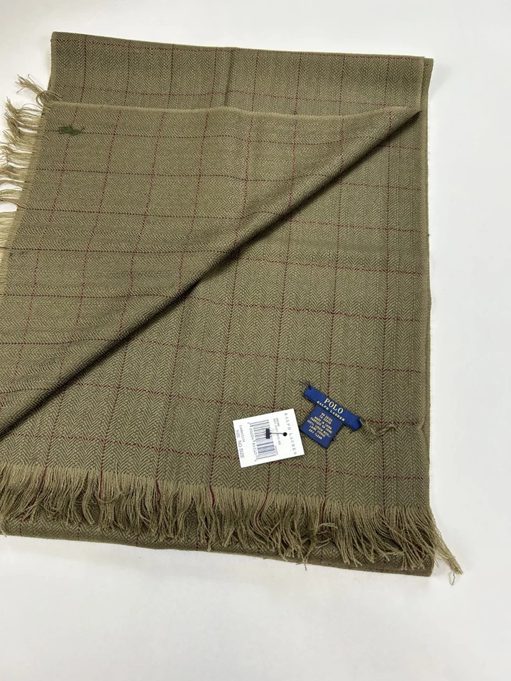 *MINOR DEFECT* Polo Ralph Lauren Thin Wool Herringbone Scarf - Olive - - Image 2 of 4