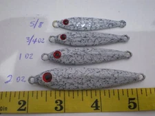 12 ANCHOVY FISH JIG/SPOON STYLE LURE BAIT 2,1,3/4,5/8 OZ. WHITE/BLACK VEIN 3ea.