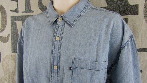 Camisa abotonada azul de mezclilla de diseñador de ropa chatarra para hombre XXL 2XL relajada $55 - Imagen 4 de 10