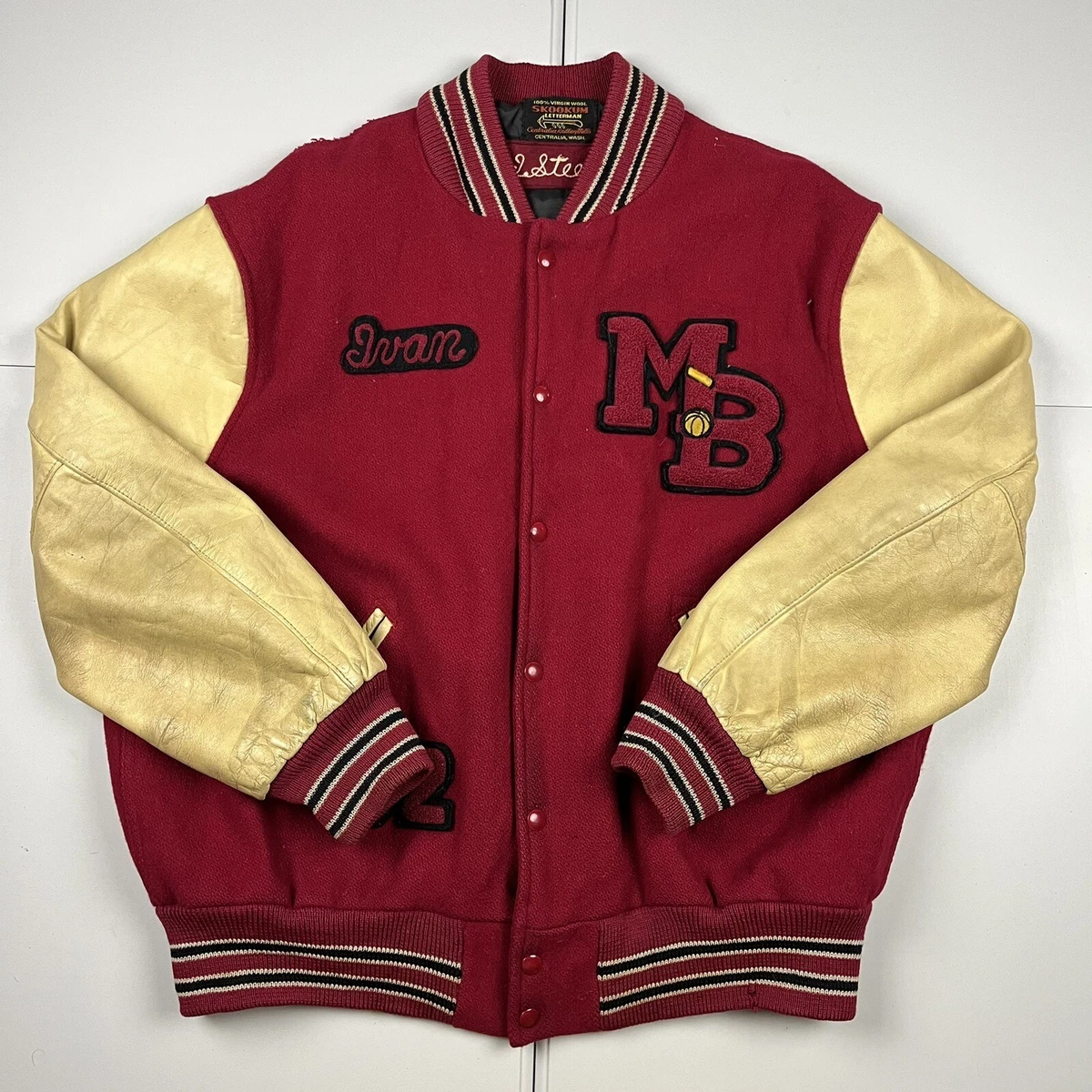 Vintage 80s TM Athletic Varsity Jacket Custom Made Wool Patches Mens Size  48