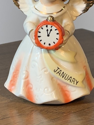 Vintage Lefton Japan JANUARY ANGEL Holding Clock Figurine (12C) - Picture 4 of 8