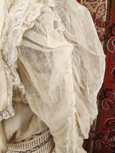 Antique Edwardian Silk w/Lace Insets Tucks Tassels Ruching One piece Dress - Picture 15 of 24