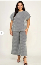 PIPER & SCOOT Matching Lounge Set Black & White Shirt (M) & Pants (L) Wide Leg