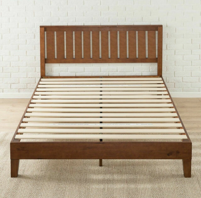 Zinus Platform Bed Headboard Solid Wood, Real Wood Platform Bed Frame Queen
