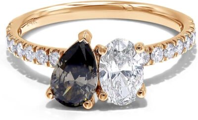 1.50ct Black Pear Lab Grown Diamond Toi Et Moi Eternity Engagement Ring 14k Gold