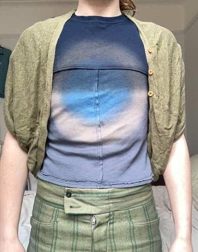 Vintage Japanese Saburoku Green Layering Short Cocoon Cardigan - Picture 2 of 7
