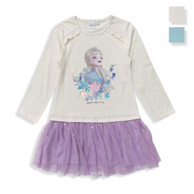 Disney Frozen Mädchen Kleid Bedrucktes Kleid mit Rock Tüll Glitzer 5692