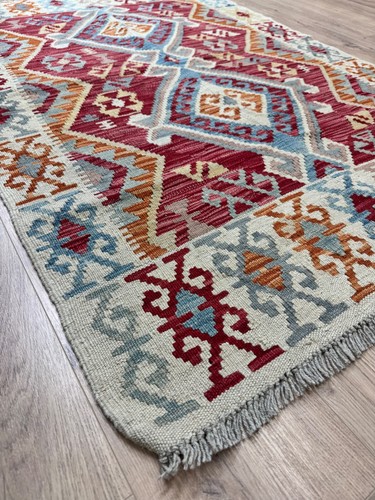 Alfombra Kilim Afgana Hecha a Mano Kilim Multicolor Lana Salón Azteca 100x154cm - Imagen 3 de 9