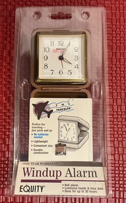 Vintage Equity Folding Travel Wind-Up Alarm Clock With Brown Case New