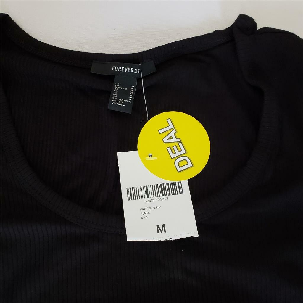 Forever 21 Knit Top Short Sleeve Black Medium CN165/88A