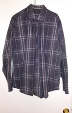 George L Navy Grey White Striped Button Down Men's Dress Shirt 42-44