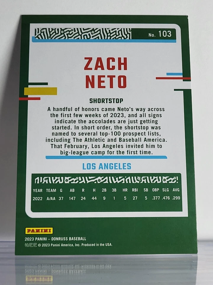 ZACH NETO 2023 Donruss SEASON STAT LINE BA #/299 - Image 2 of 2
