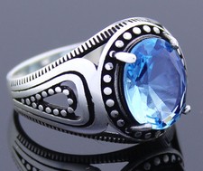 925 Sterling Silver Blue Topaz Stone Men's Ring