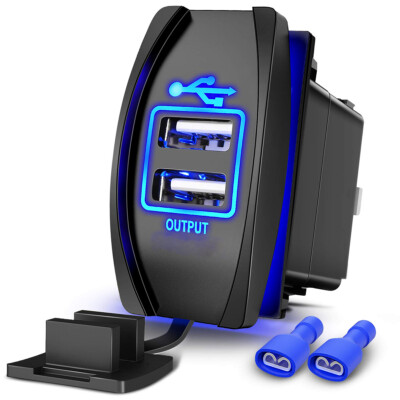 12V-24V Car Truck Boat UTV Blue LED Backlit Dual USB Charger Rocker Switch Panel