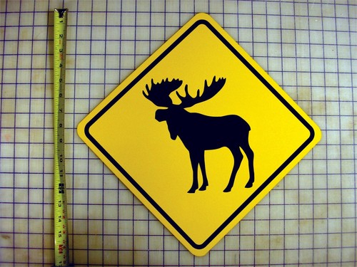 Moose Crossing Yellow Aluminum Sign Animal Wildlife Safety Warning - Picture 3 of 5