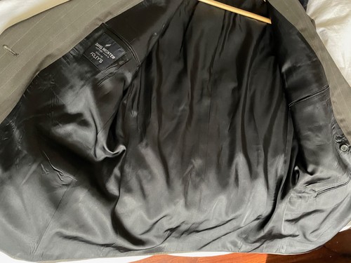Green Olive Pinstripe 100% Wool 42 L Double Breasted Jacket 6x2 config - Picture 6 of 8