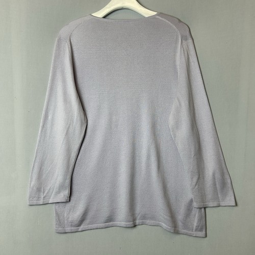 Ann Taylor Top Womens Extra Large Purple Long Sleeve Blouse Floral Beaded V Neck - Picture 11 of 15