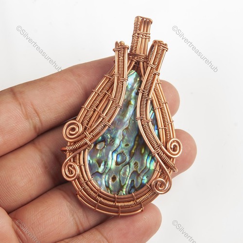 PEAR Abalone shell Stone Sister Trendy Wire Wrap Elegant Bezel Pendant Copper
